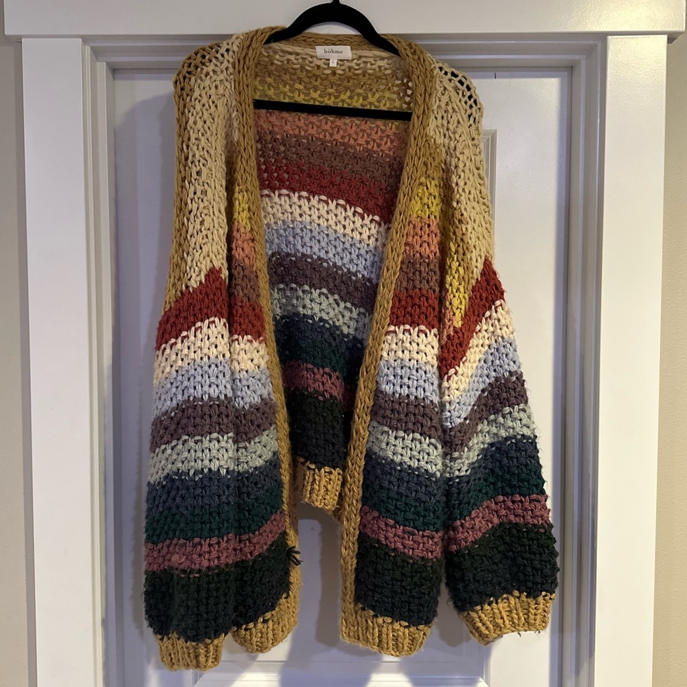 Bohme muted rainbow knit cable cardigan
